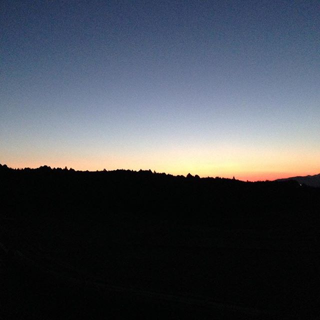 七水口から見渡すと夕焼けが静かに雨乞山の向こうに落ちて行きました！今日は、リーフレタス、短いサラダダイコン、水菜、サツマイモ、チンゲン菜、サンチュを出荷しました！